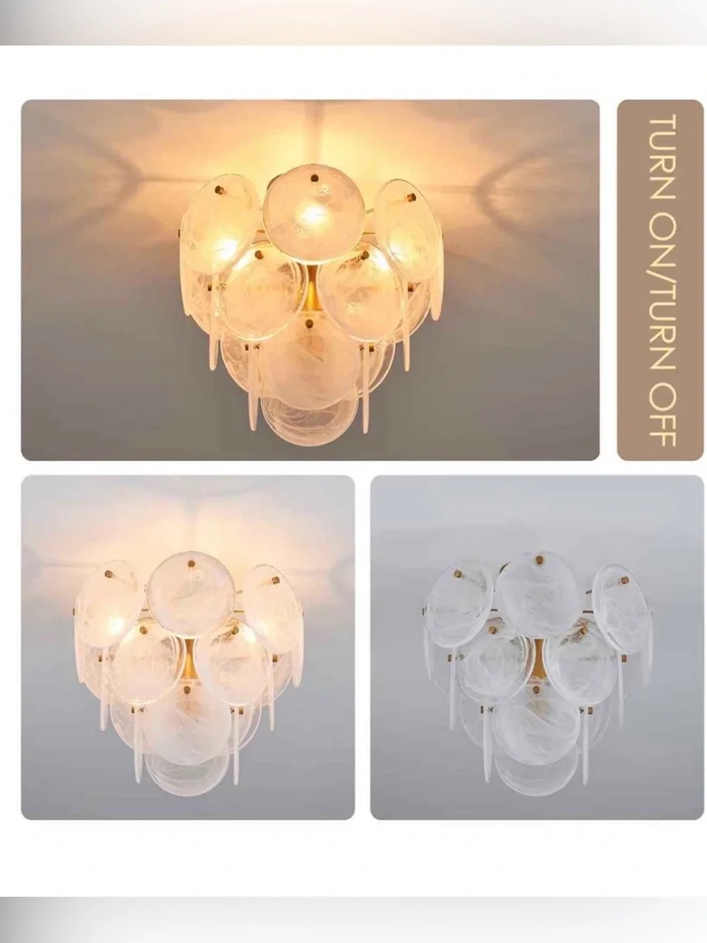 Modern Flush Mount Glass Ceiling Light, Gold Vintage Chandelier